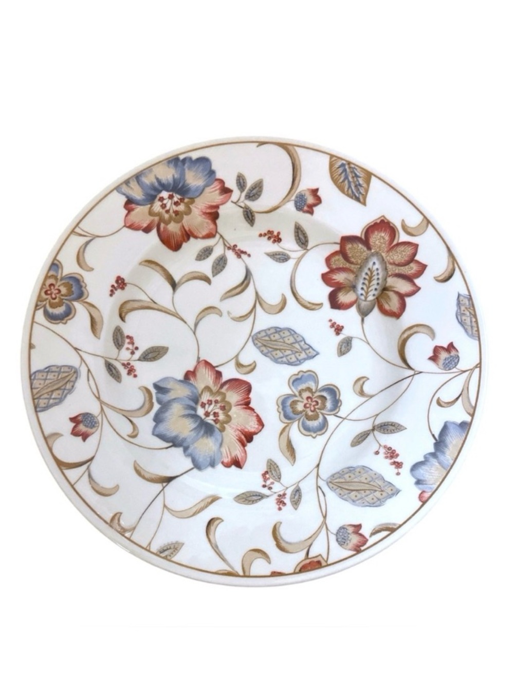 White Earthenware Boho Floral Salad Dessert Plates 8.5" Set of 4 by Queens‎